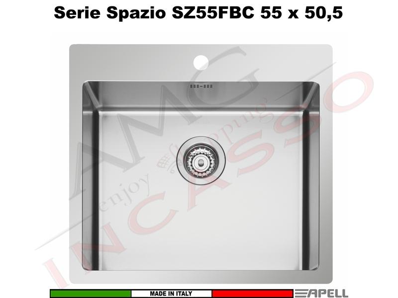 Lavello Apell Spazio R15 C/Banco Rubinetteria Acciaio 55x50,5 Incasso e FIlotop