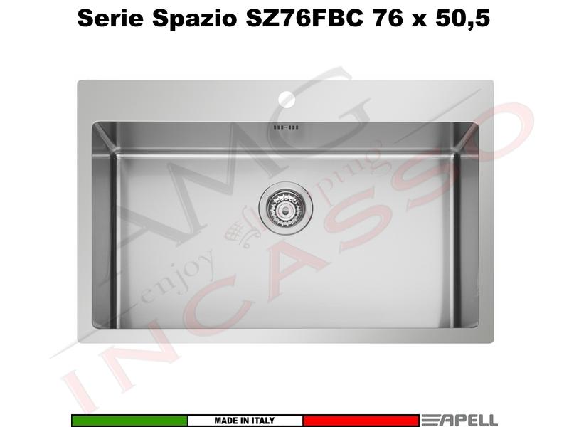 Lavello Apell Spazio R15 C/Banco Rubinetteria Acciaio 76x50,5 Incasso e FIlotop