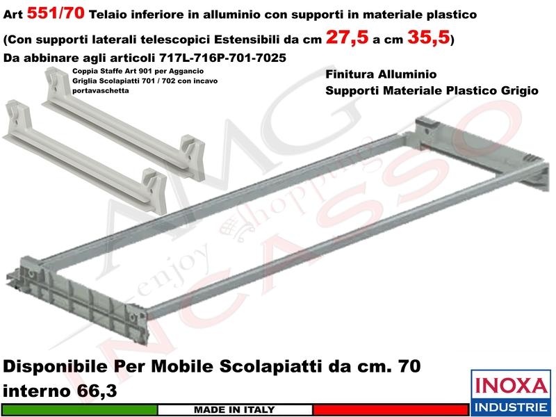Telaio Alluminio 551/70GXP1 Scolapiatti 70 Interno 66,3 Estensibile da 27 a 35
