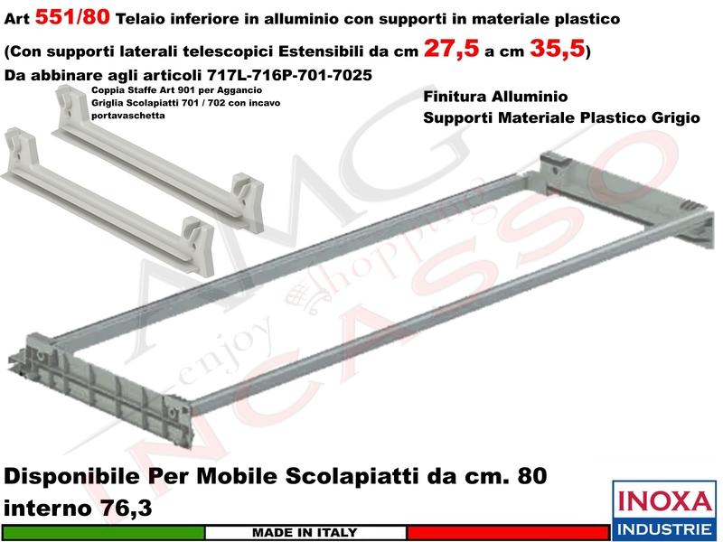 Telaio Alluminio 551/80GXP1 Scolapiatti 80 Interno 76,3 Estensibile da 27 a 35