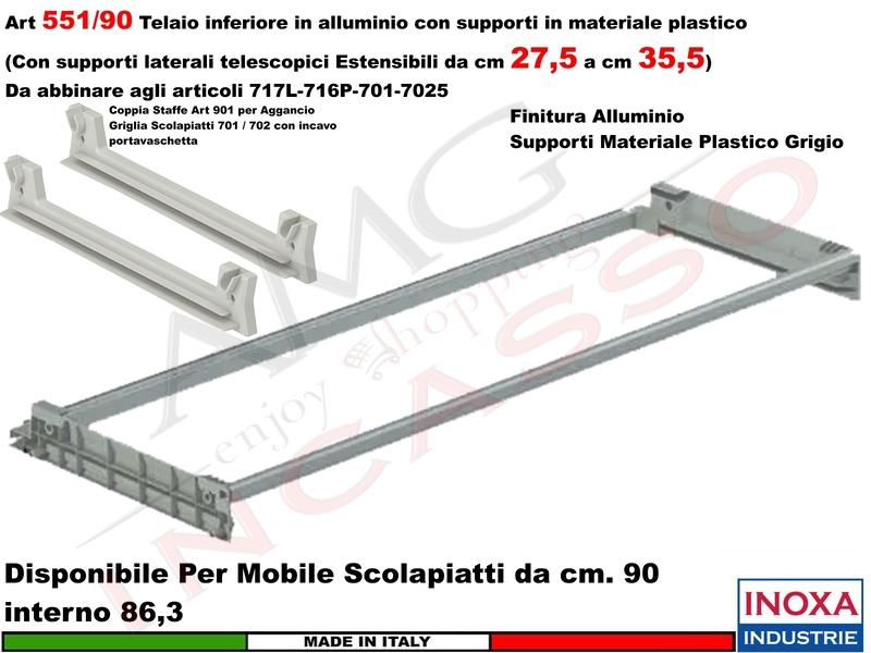 Telaio Alluminio 551/90GXP1 Scolapiatti 90 Interno 86,3 Estensibile da 27 a 35