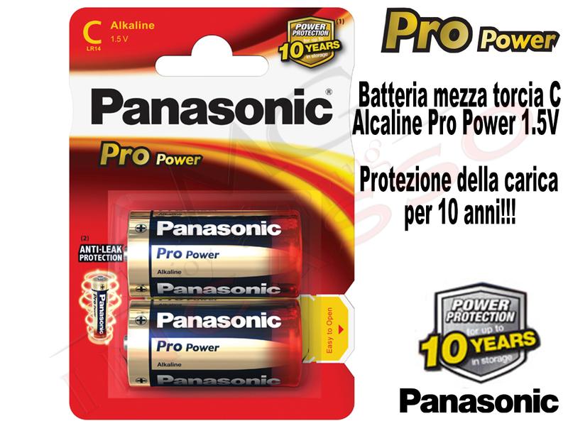 2 Batterie LR14 LR14PPG Mezza Torcia C 1,5 V Alcalina Pro Power Panasonic