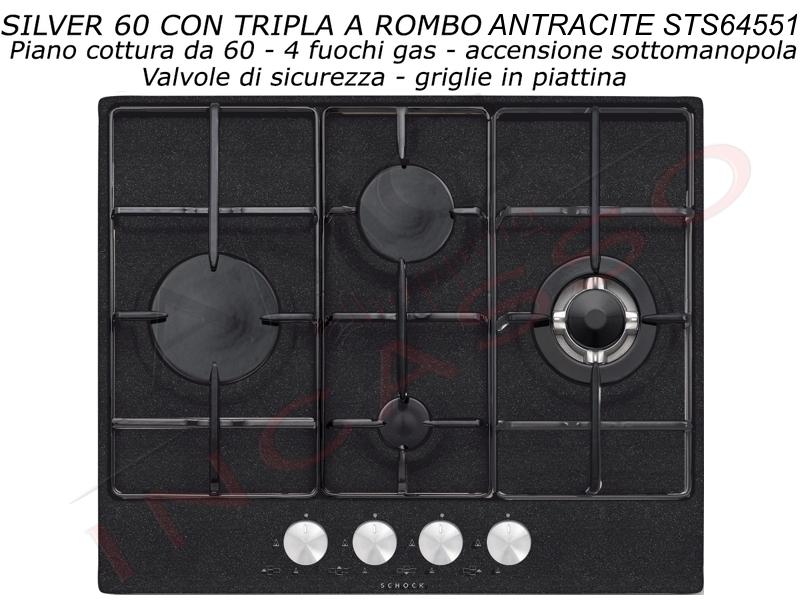 Piano Cottura Cucina Schock Silver Rombo cm.60 4 Fuochi Antracite