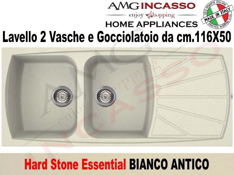 Lavello Cucina Essential 2 Vasche cm.116X50 Fragranite Bianco Antico