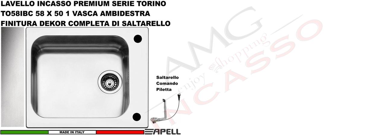 Lavello Cucina Torino 1 Vasca cm. 58X50 Acciaio Antigraffio