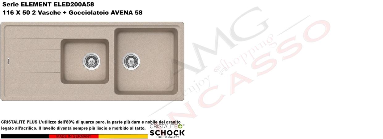Lavello Element ELED200A58 116X50 2 Vasche + Gocciolatoio Cristalite® A58 AVENA