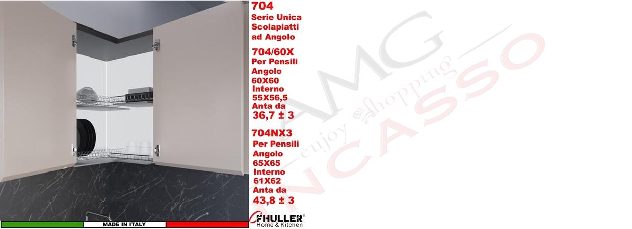 FHULLER Scolapiatti Pensile Angolo 60X60 Acciaio 704/60X interno 55X56.5 Anta da 36,7 ± 0,3